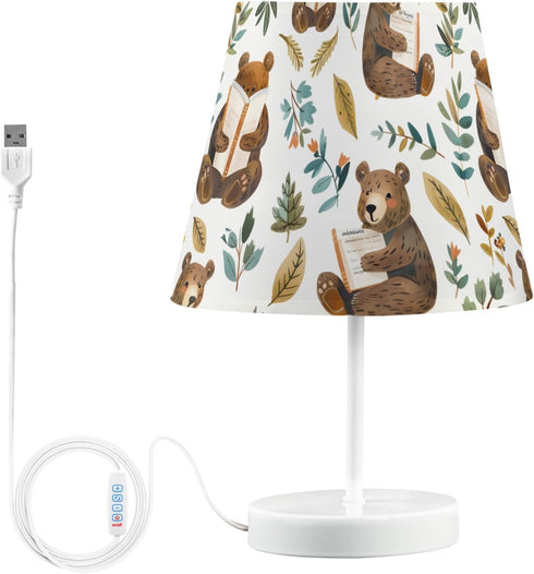 3 ALAZA Bedside Lamp Bears Read Books Cute Table Lamp for Bedroom Desk Lamp with USB Port LED Nightstand Color