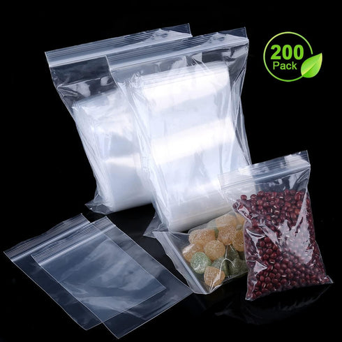 Valchoose Premium Heavy-Duty Small Poly Zipper Bags, Resealable Clear Plastic Bags for Jewelry, 200pcs
