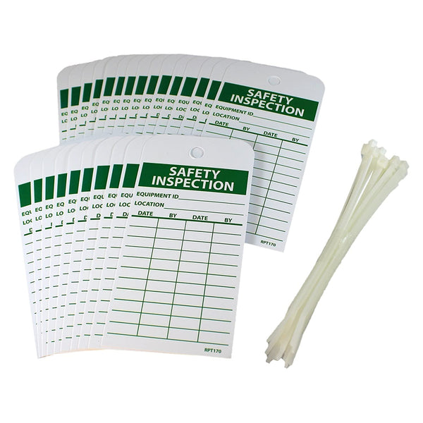 NMC Inspection Record Tag with Ties, 25-Pack, Double-Sided, 3" x 6", Unrippable Vinyl, RPT170