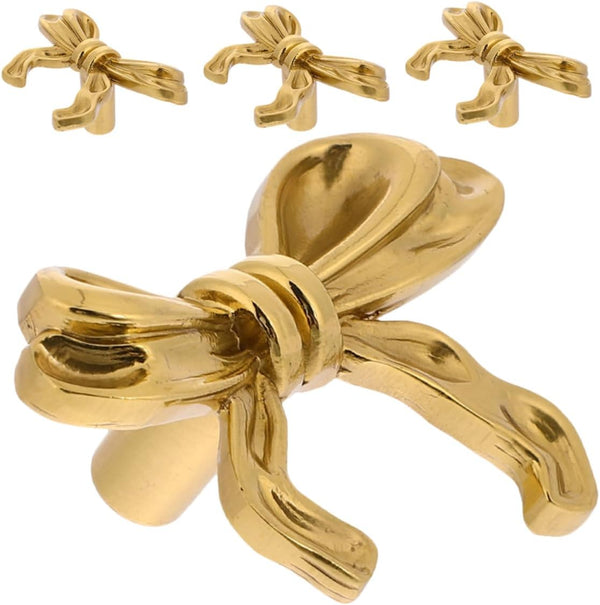 ibasenice 4pcs Elegant Bow Drawer Pulls Decorative Brass Knobs for Cabinets and