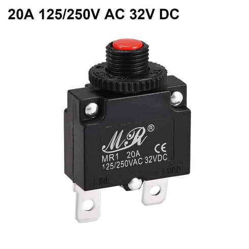 uxcell Thermal Circuit Breaker 20 Amp Push Button Reset Overload Protector 125/250V AC 32V DC with Terminal