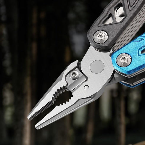 HomeExit Steel Multifunction Tool, Aluminum Alloy and Stainless Steel Construction, Blue Compact Multi Tool