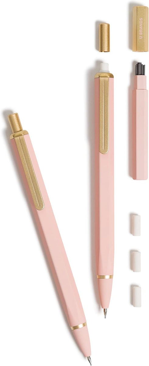 U Brands Blush Cambria Mechanical Pencil, Office Supplies, Soft Touch Barrel, Medium Point, 0.7mm, 2 Count