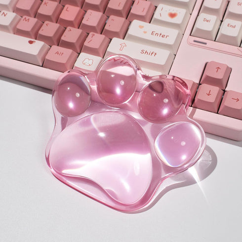 Hunfuthr Cat Paw Mouse Wrist Rest, Pink Gel Clear Mouse Wrist Support Pad, Cute Ergonomic Wrist Cushion for Mouse, Soft