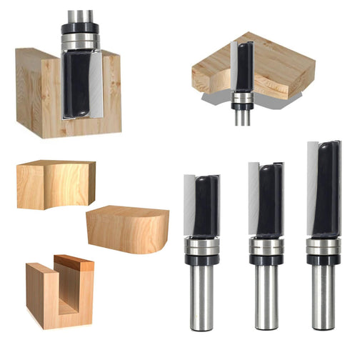 3PCS 1/2 3/4" 2", 1-1/2", 1-1/4" Pattern Flush Trim Router Bit Shank, Dia, Stable Double Bearing Guides, Top Bearing
