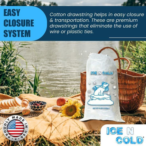 Ice Bags with Drawstring Closure, 8lb, 300ct/cs, 37 Mic Thickness, Portable Storage and Freezer Keeper