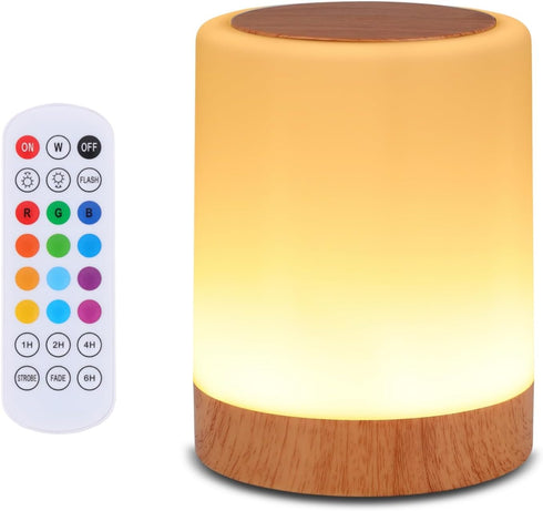 Touch Bedside Table Lamp, 13 RGB Colors & 5 Brightness Levels, USB Rechargeable Night Light with Remote Control for
