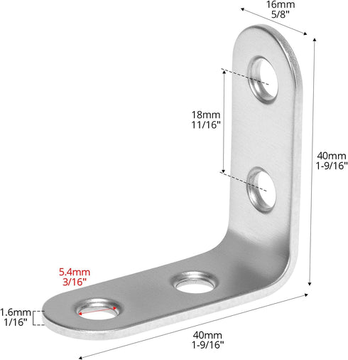 24 1.57 1.57 Inch 96 QWORK Pcs Stainless Steel Corner Braces x Heavy Duty L Shaped Right Angle Brackets with Screws