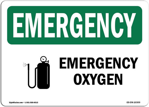 OSHA Emergency Sign - Oxygen, Vinyl Label Decal for Business, Construction Site, Warehouse, Made in USA