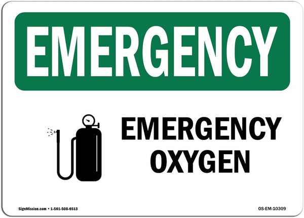 OSHA Emergency Sign - Oxygen, Vinyl Label Decal for Business, Construction Site, Warehouse, Made in USA