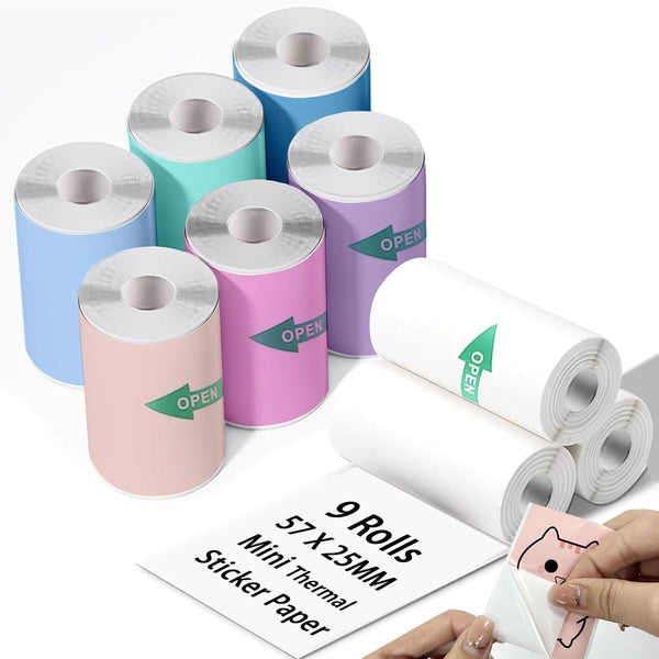 9 Rolls Mini Thermal Sticker Paper for Mini Inkless Printer (3 Rolls