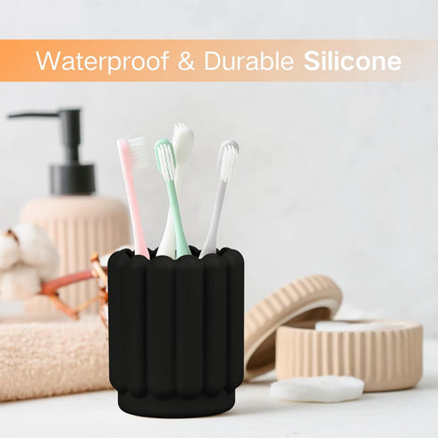 Silicone Pen Holder, Cute Desk Pencil Cup for Kids Office Decor, Desk Accessories Organizer (Black)