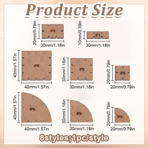 8 3D PLIGREAT Pcs Brick Tile Templates, Wood Laser Cut House with Square, Quarter-Circle, Rectangular Shape DIY