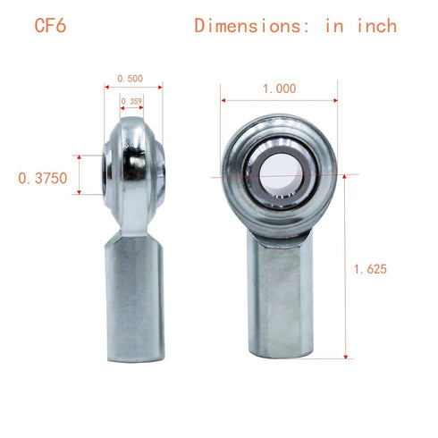 CF6T Rod End Bearing Heim Joints, 3/8 x 3/8-24 Right Hand Female Thread Heim Joint with Jam Nuts 2pcs