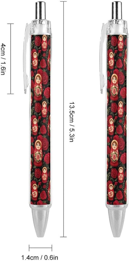 Generic 2 Russian Nesting Doll with Flowers Ballpoint Pens Retractable Cute Ball Point Pen Smooth Writing Work Pen PCS