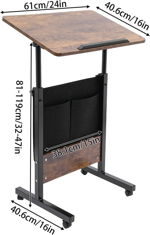 Rosyouth 1624 Inches Standing Desk Adjustable Height, Portable Laptop Desk with Lockable Wheels, Bedside Table, Rolling