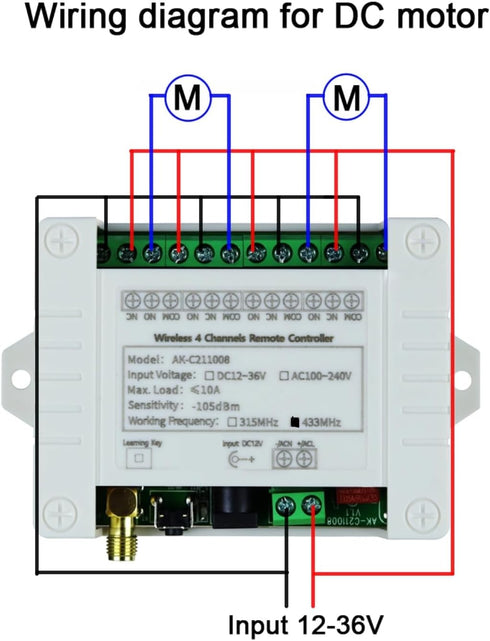 fushionsea 12V 24V 36V 10A 4CH 433Mhz 600ft Remote Control Switch DC Long Range Wireless Relay Switch for Garage Door