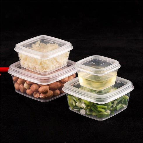 MIUPOO Leak Proof Square Sauce Cup, Disposable Clear Plastic Souffle Cups with Hinged Lid, 1 OZ, 100 Pieces