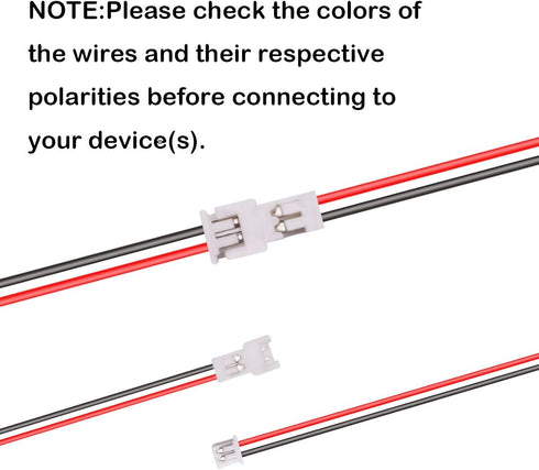 smseace 25pair 26AWG JST 1.25mm 2pin Wire Connectors 100mm Cable for Indoor 3D Plane LED Light