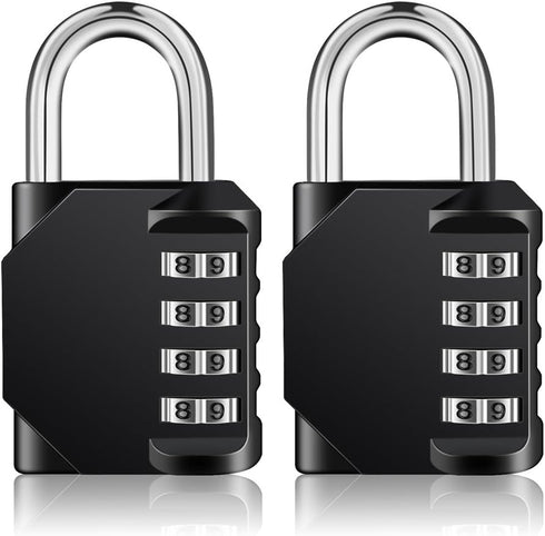ZHEGE 2 Pack Outdoor Combination Lock, 4 Digit Resettable Weatherproof Padlock for Gym, School, Gates, Doors (Black)
