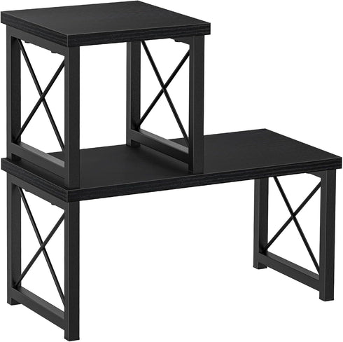 Honiter 2 Tier Desktop Organizer Shelf, Freestanding Small Bookshelf for Office Storage, Black Desk Display Rack