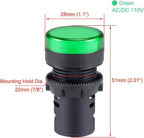uxcell 4Pcs Green Indicator Light AC/DC 110V, 22mm Panel Mount, for Electrical Control Panel, HVAC, DIY Projects by uxcell