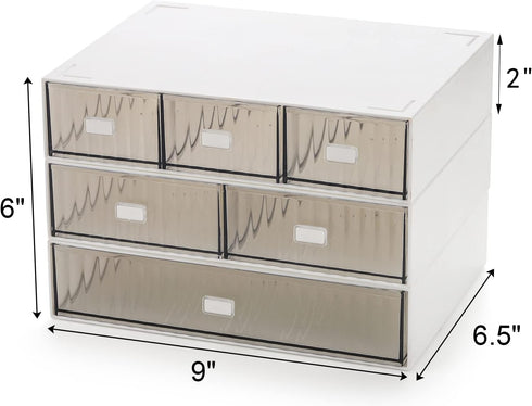 Hacaroa 3 Tier Mini Desk Organizer, 6 Drawers Plastic Storage Box, Stackable Makeup Organizer for Office, School,