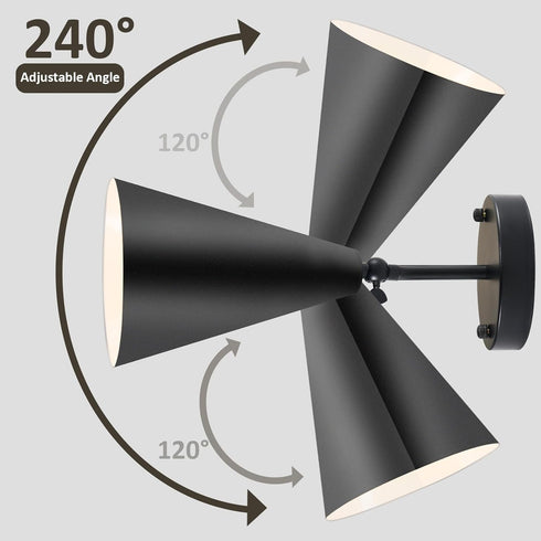 KPWONY 2-Pack 240 Industrial Vintage Wall Sconces - Adjustable Black Modern Lights for Bedroom, Living Room, Hallway
