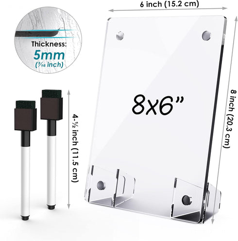 Clear Acrylic White Board, 8x6 Inches, Frameless Desktop Dry Erase Board with Magnetic Stand and Markers for Home and