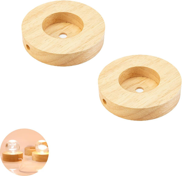 2 Pack Table Lamp Base Only, 4.7'' Round Solid Wooden Stand Holder for Desk Lighting, Night LED Light Spotlight Base