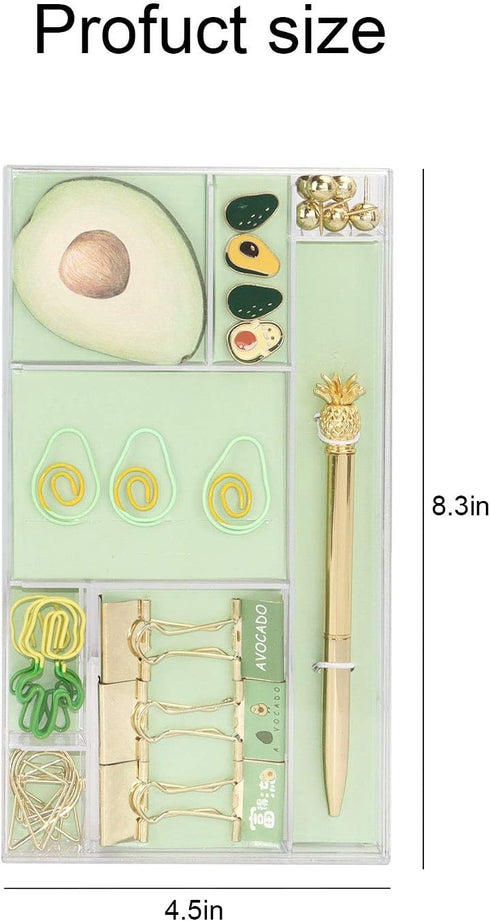 Cute Desk Accessories Package for Women, Includes Ballpoint Pens, Paper Clips, Note Paper, Binders, and Thumbtacks