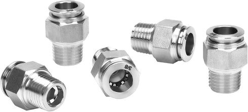 Push to Connect Fitting - 304 Stainless Steel Male Straight 3/8" Tube OD x 1/4" NPT Thread Fitting
