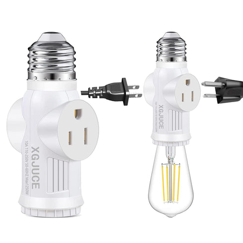 3 Prong Light Socket to Plug Adapter, E26 Outdoor Light with Outlet, E27 Light Bulb to 2/3 Prong Splitter