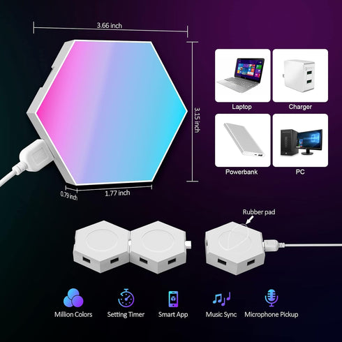 8 Pack Hexagon LED Light Panels RGB Wall Decor Lights with Music Sync, App & Remote Modular Home & Christmas Decor