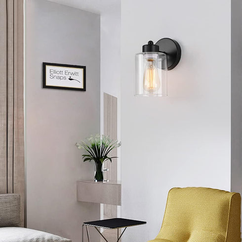 KENMI 1-Light Bathroom Black Vanity Light Matte Black Wall Sconce Vintage with Clear Glass Shade, Hallway Light Fixture