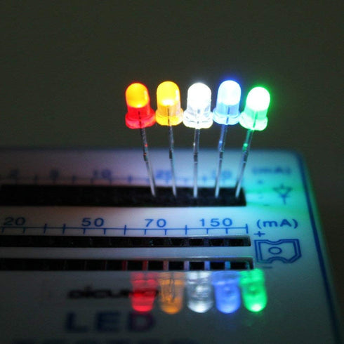 500Pcs (5 100P) 3MM DiCUNO Colors x Light Emitting Diode, White/Red/Yellow/Green/Blue Bright Diffused LED Diodes