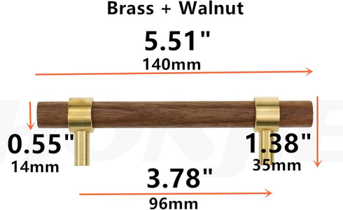 5.51"/140mm 4Pcs Drawer Pulls Brass Walnut Kitchen Wardrobe Cabinet Hardware Pull Handle with Screw