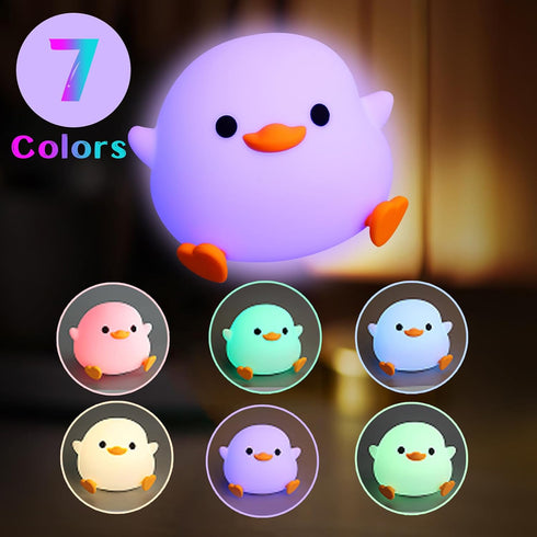 7 Duck Night Light for Kids, Colors Cute Duck Bedside Lamp for Baby Nursery, Rechargeable Silicone Squishy Night Light