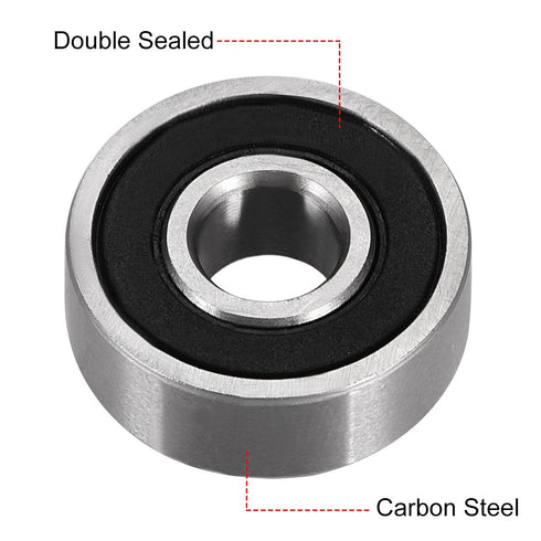 uxcell 606-2RS Deep Groove Ball Bearing 6mm x 17mm x 6mm Double Sealed High Carbon Steel Z1, 8pcs