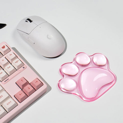 Hunfuthr Cat Paw Mouse Wrist Rest, Pink Gel Clear Mouse Wrist Support Pad, Cute Ergonomic Wrist Cushion for Mouse, Soft