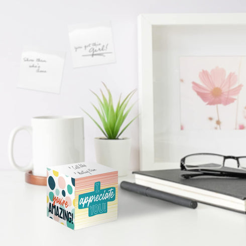 Modern Appreciation Sticky Note Cube, 600 Sheets, 2.75" Motivational Memo Block Printed on 4 Sides, Made in USA