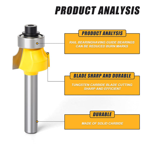 2PCS Roundover Edging Router Bit Set, 1/4-Inch Shank Round Nose Cutter Tools, 1/8" Radius