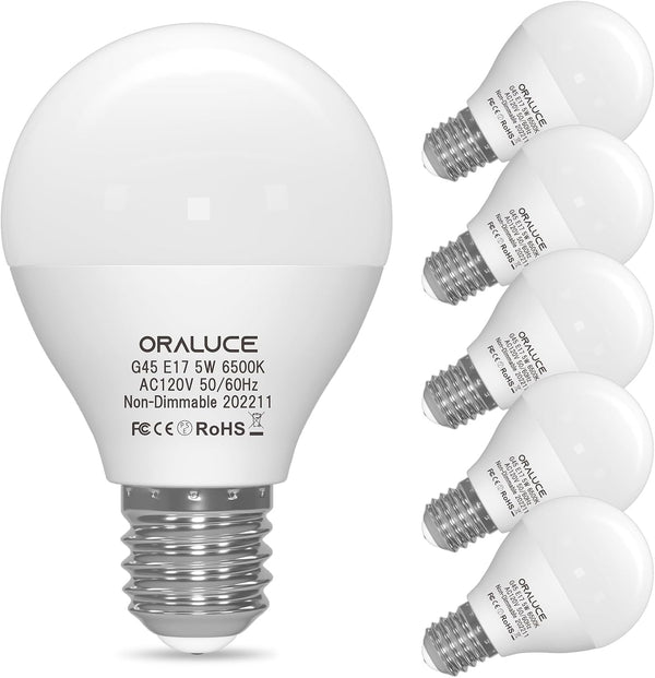 ORALUCE E17 LED Bulb 5 Watts Cool White 6500K, 40W Equivalent A15/G45