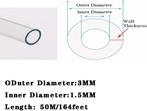 Winemaking,3mmx1.5mm length50m/164feet Silicone Tubing Rubber Tubing Water Air Hose Pipe White for Pump Transfer