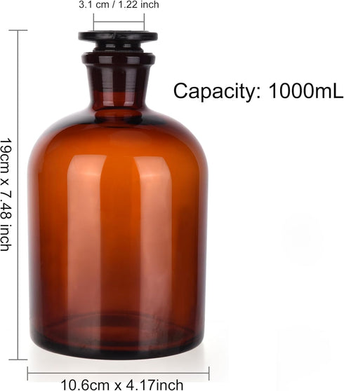 1000ml Borosilicate Glass Reagent Bottle,Narrow Mouth Borosilicate Glass Reagent Bottle with Standard Ground Glass Stopper for Labs(33.8oz,Amber)…
