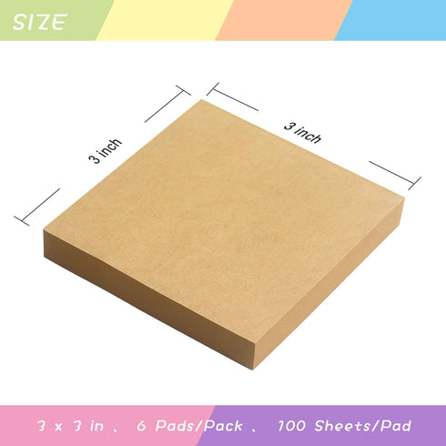 Sticky Notes 3x3 Self-Stick Pads with 6 Bright Colors, 100 Sheets/Pad, 6 Pads/Pack for Office Home