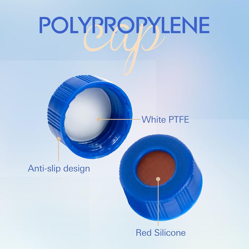 ALWSCI 9-425 HPLC Screw Thread Caps with Septa, 100 pcs/pk, White PTFE/Red Silicone