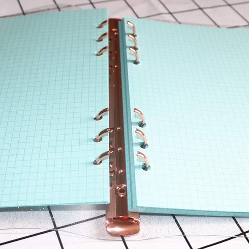 Personal A5 Glitter PVC Binder Cover, Clear Soft PVC Notebook Shell with 6 Rose Gold Round Ring Binders