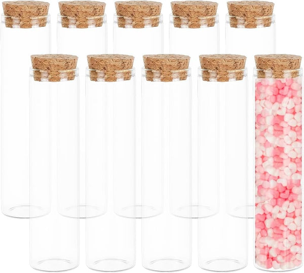 BENECREAT 10 Pack 60ml Clear Glass Test Tubes with Cork Stopper for Wedding Party Favors, Candy, Spices, Beads