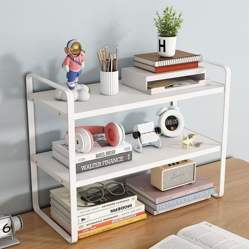 Hbluefat Desktop Organizer Shelf, 2-Tier Multipurpose Wood Storage Rack for Small Computer Desk and Aesthetic